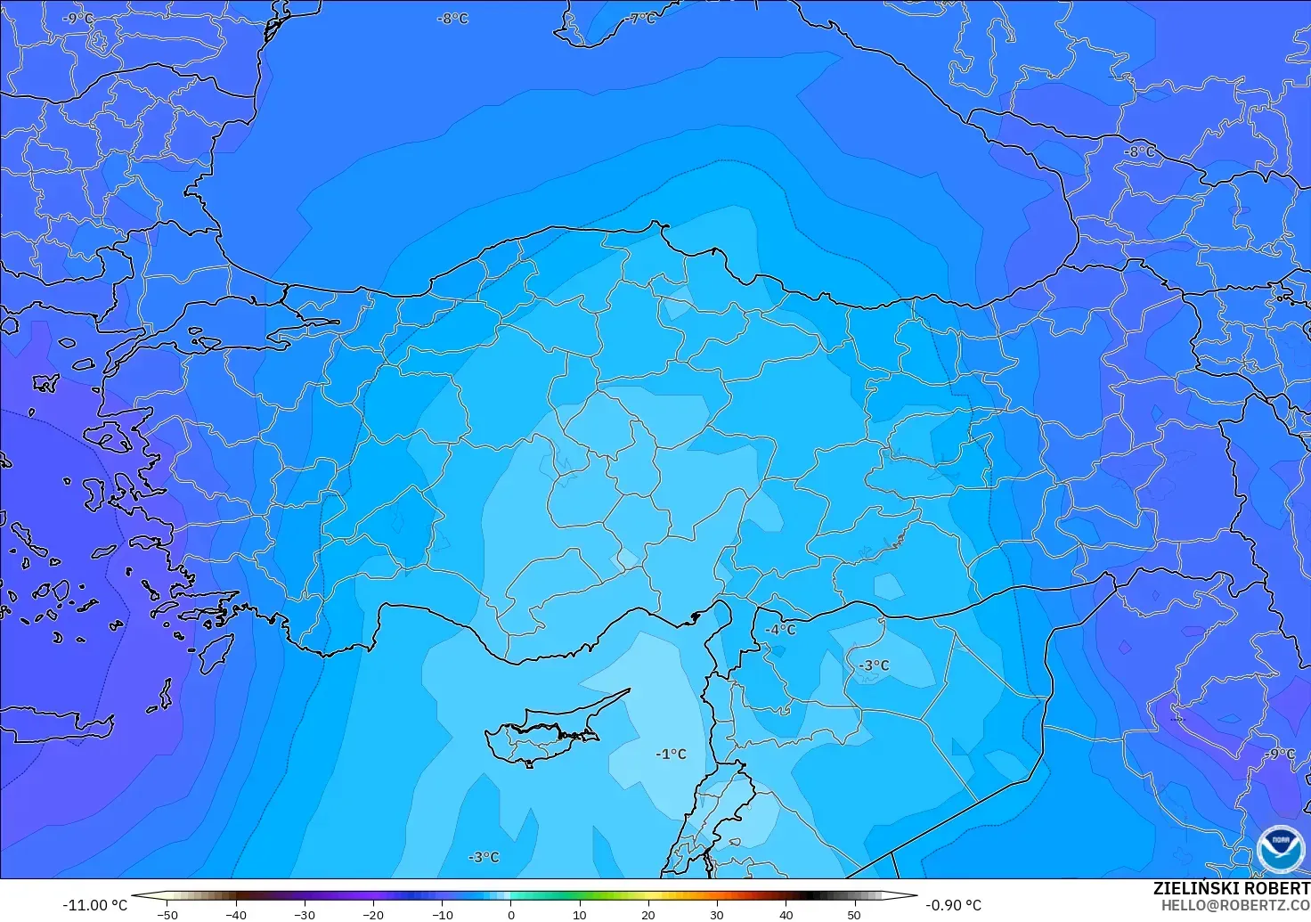 GFS model - Turkey, Temperature at 500hPa