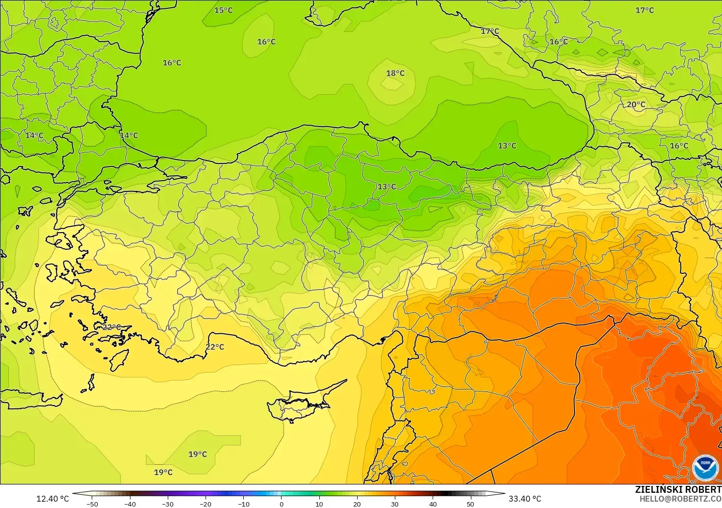 GFS model - Turkey, Temperature at 850hPa