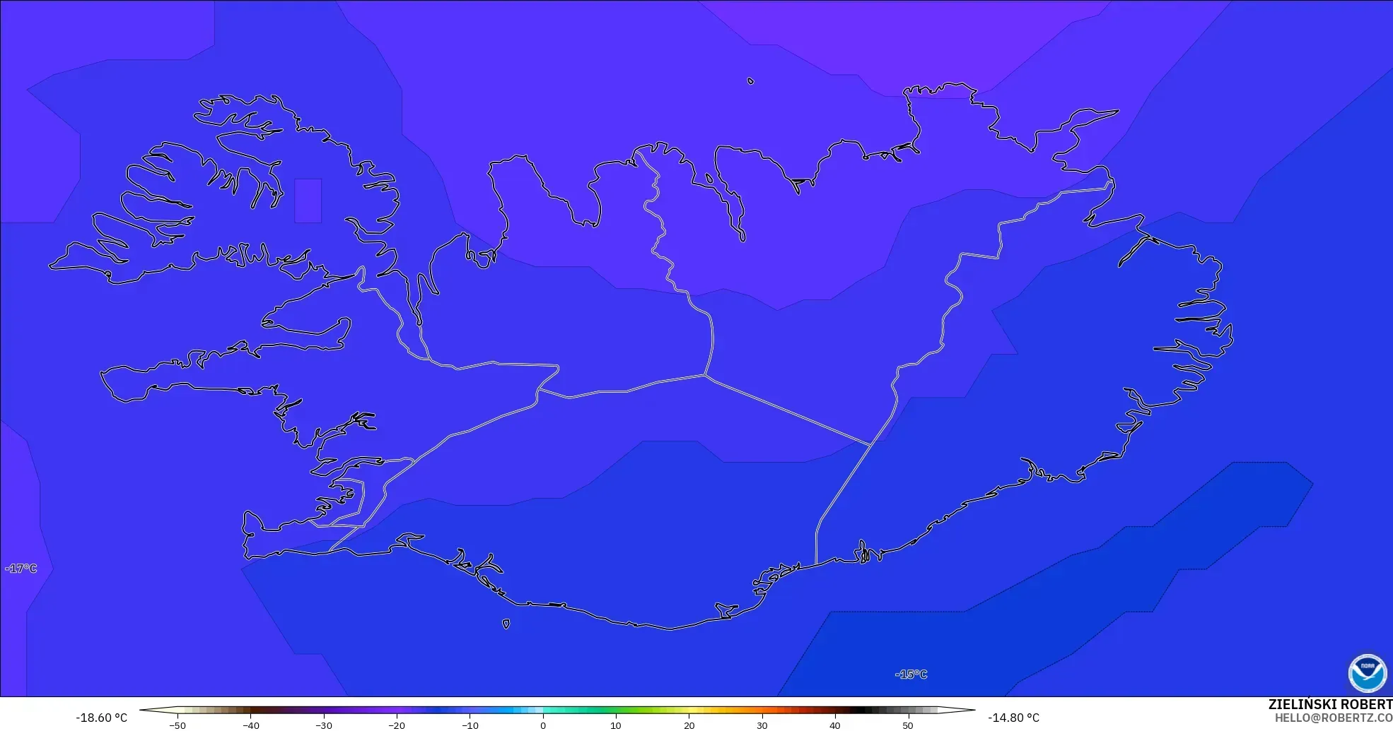 GFS model - Iceland, Temperature at 500hPa