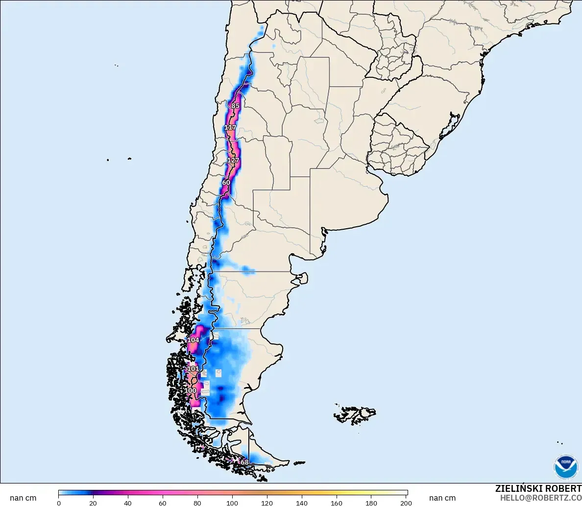 GFS model - Argentina, Snow Depth