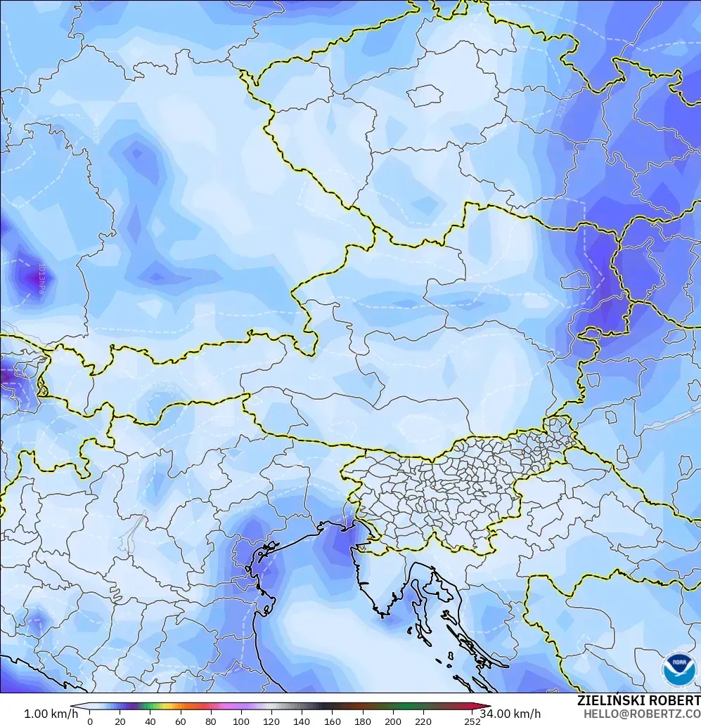 GFS model - Austria, Wind Gusts Peak