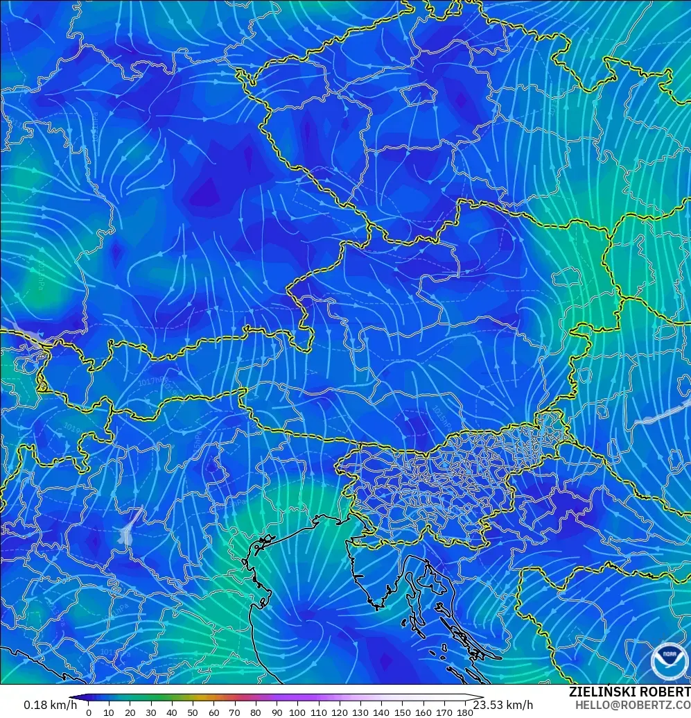 GFS model - Austria, Wind at 10m