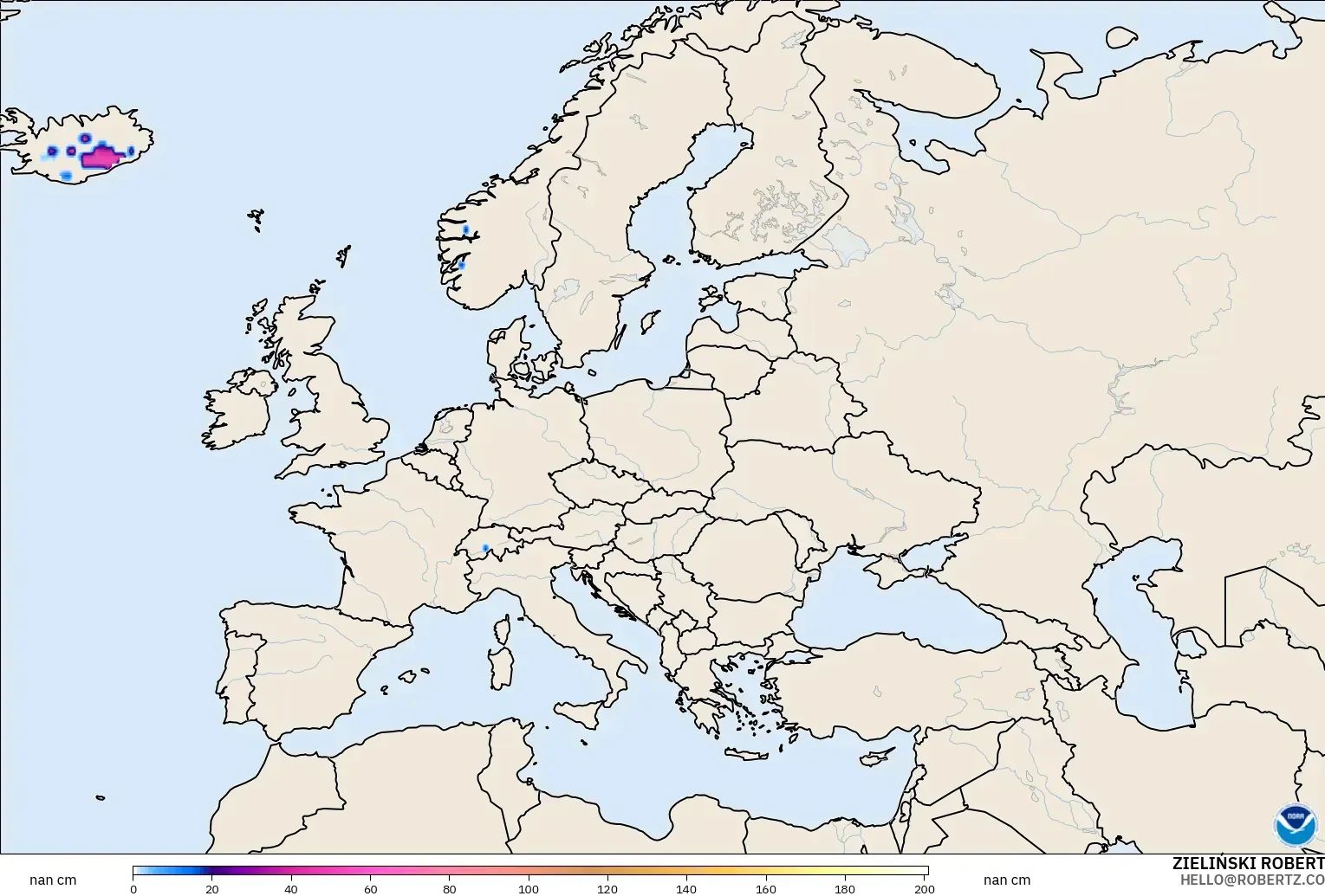 GFS model - Europe, Snow Depth