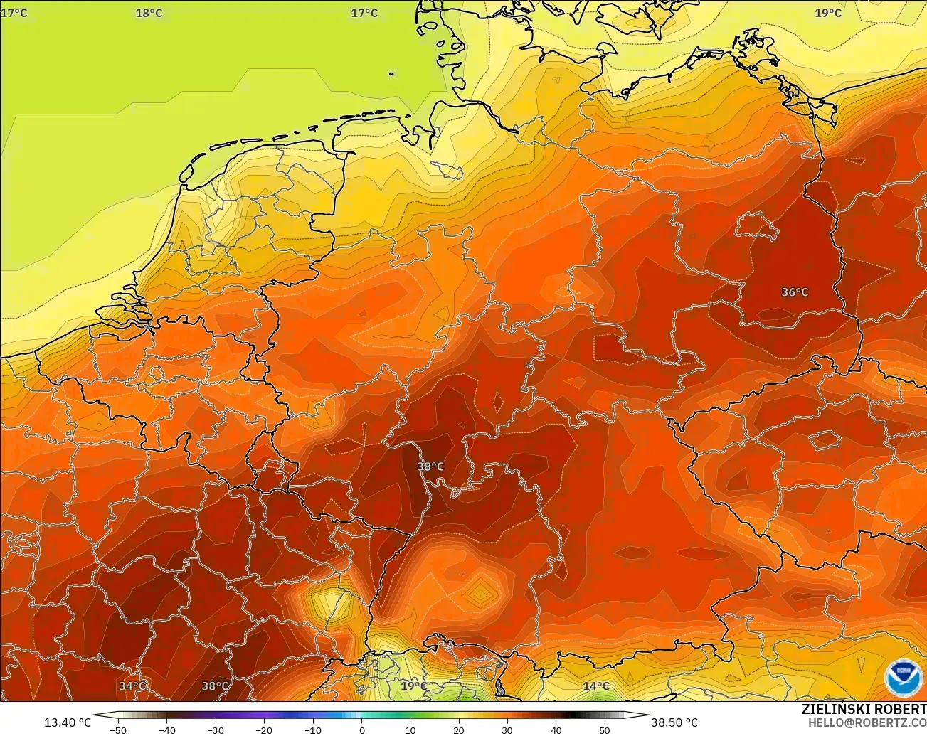 GFS model - Germany, Temperature at 2m