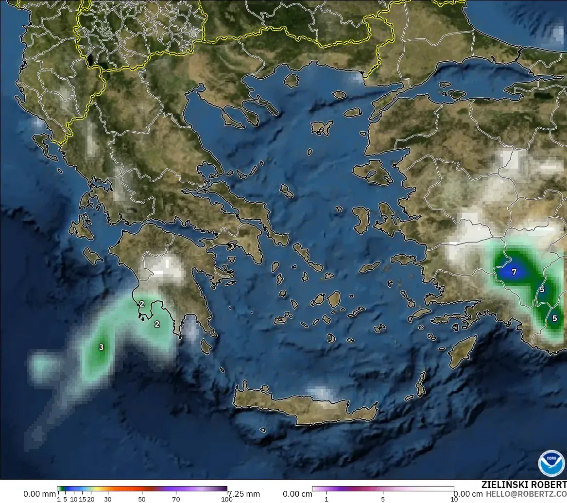 GFS model - Greece, Precipitation, Clouds, and Pressure