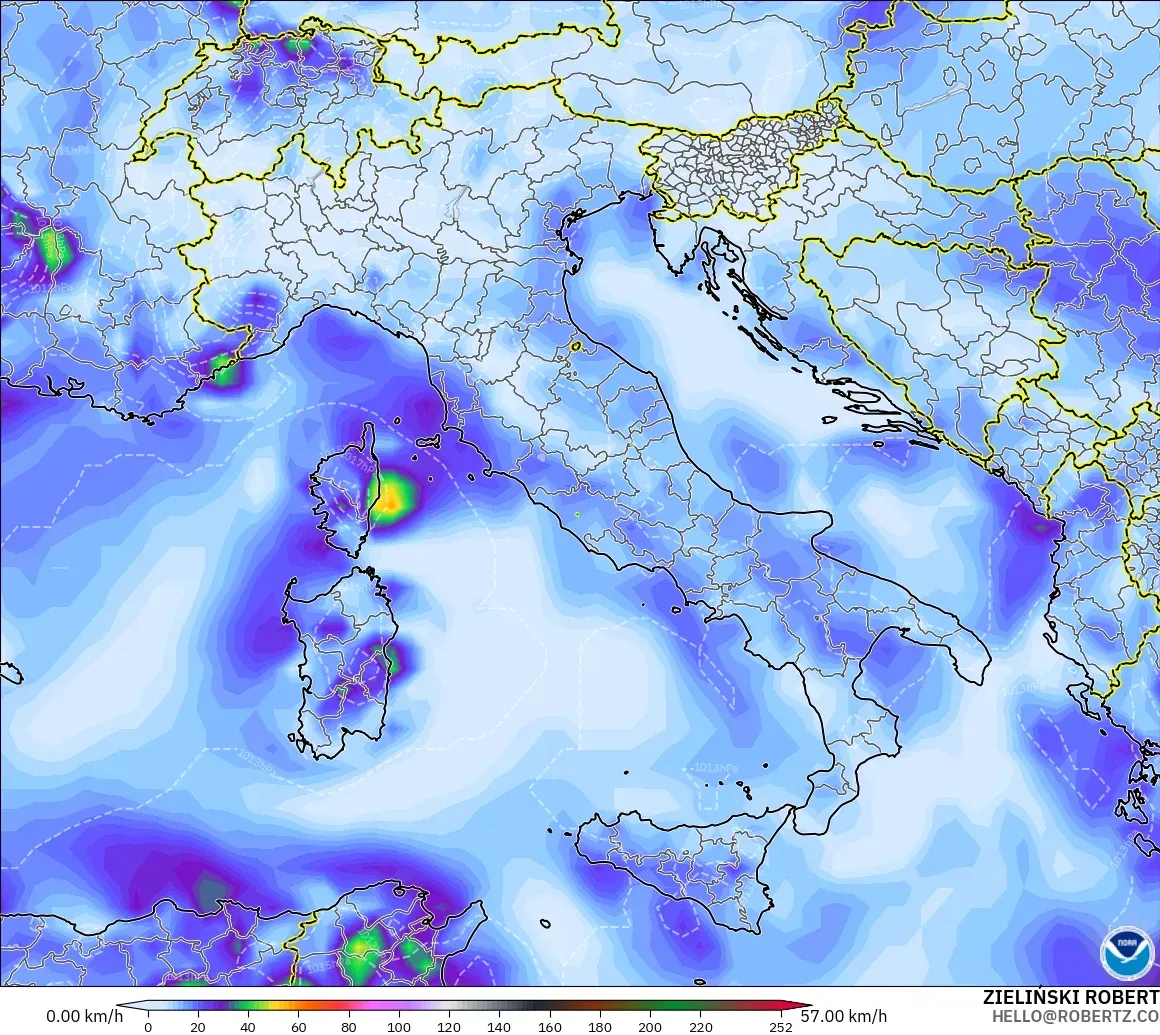 GFS model - Italy, Wind Gusts Peak