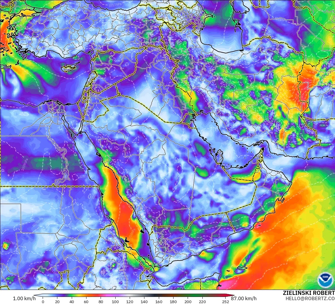 GFS model - Middle East, Wind Gusts Peak