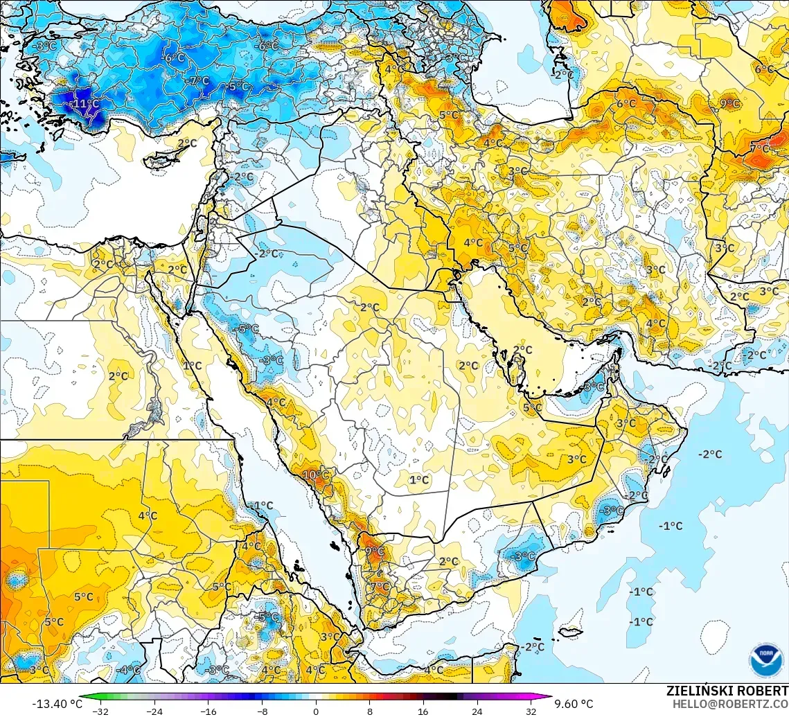 GFS model - Middle East, Temperature at 2m Anomaly