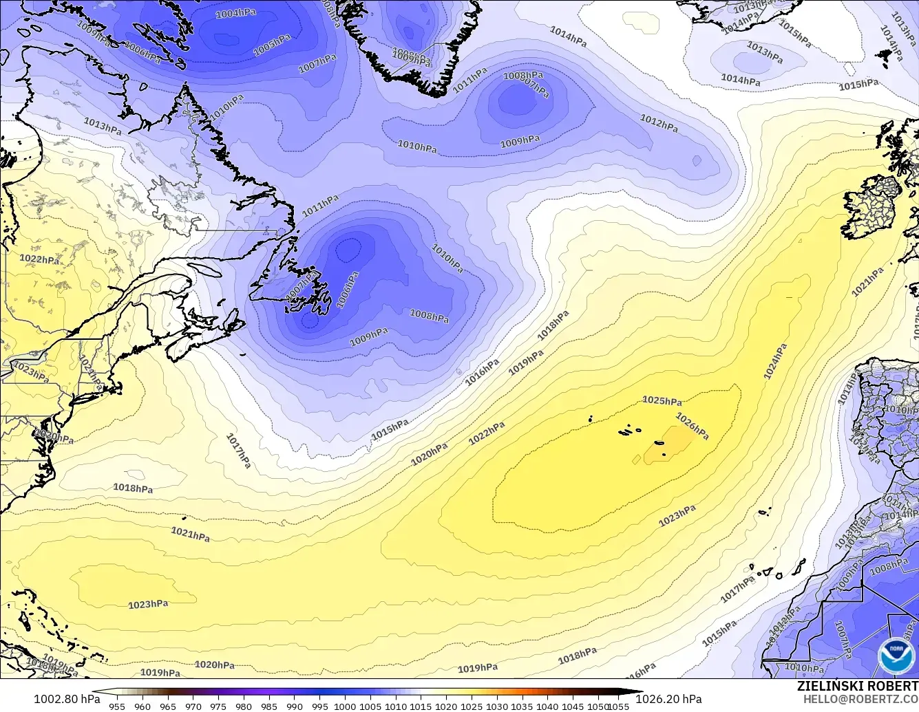 GFS model - North Atlantic, Pressure