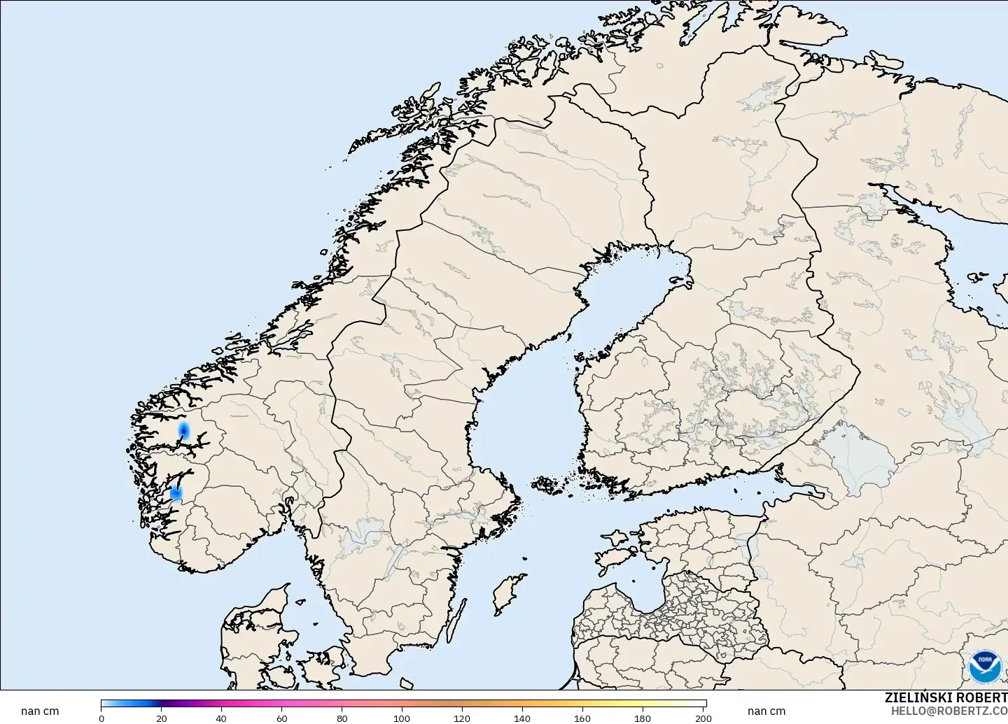 GFS model - Scandinavia, Snow Depth