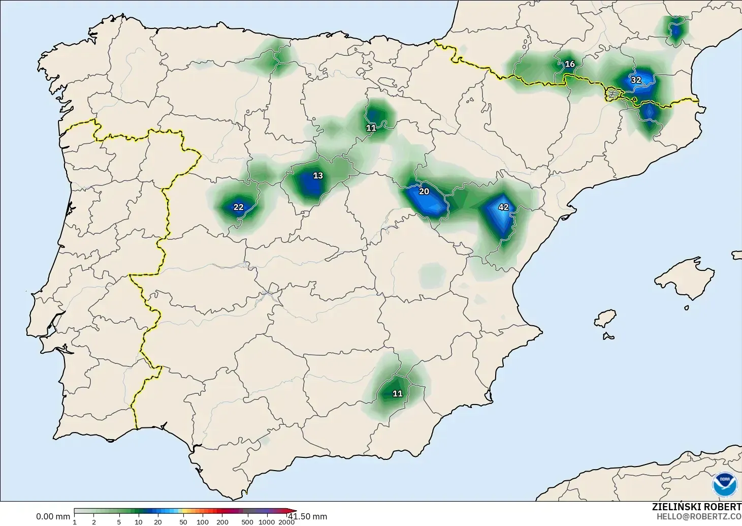 GFS model - Spain, Precipitation Accumulation