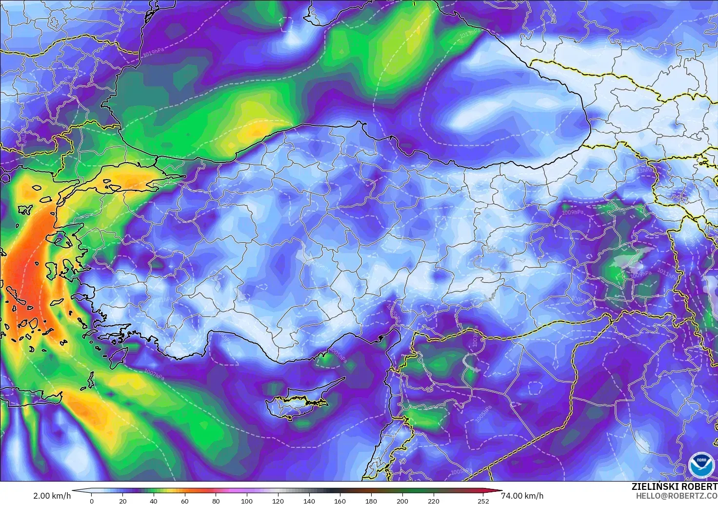 GFS model - Turkey, Wind Gusts Peak