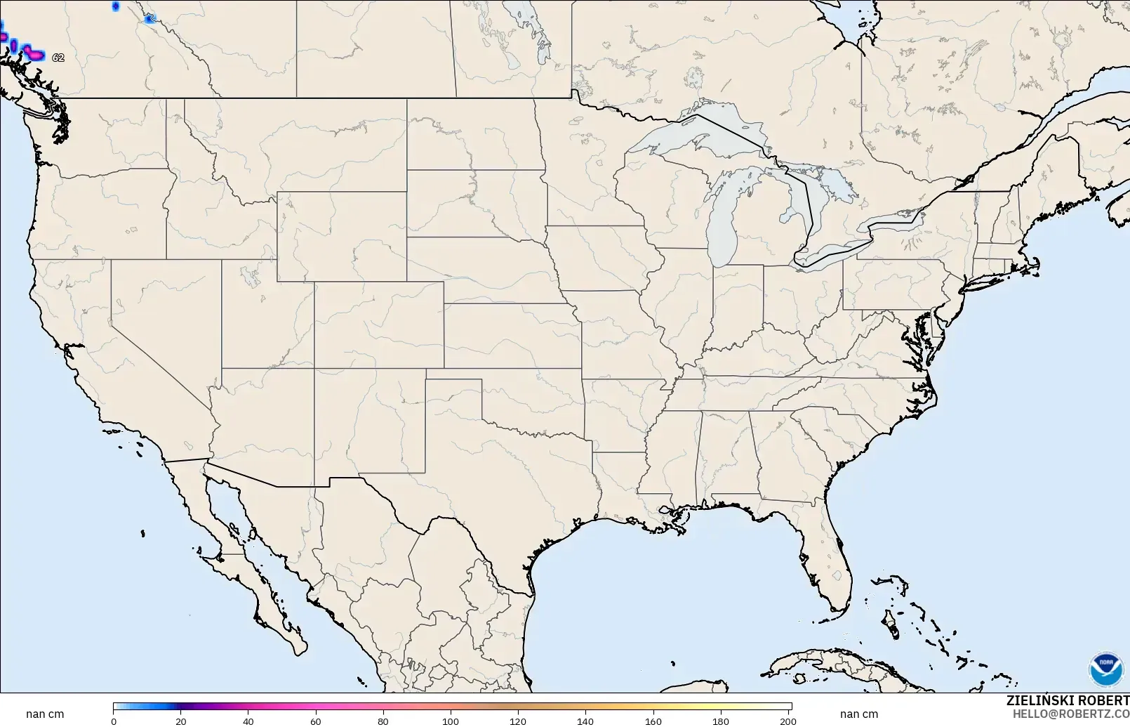 GFS model - United States, Snow Depth