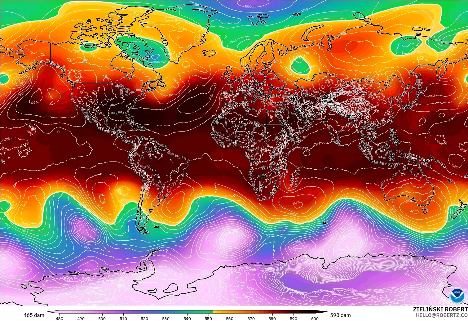 GFS model - World, Geopotential height at 500hPa