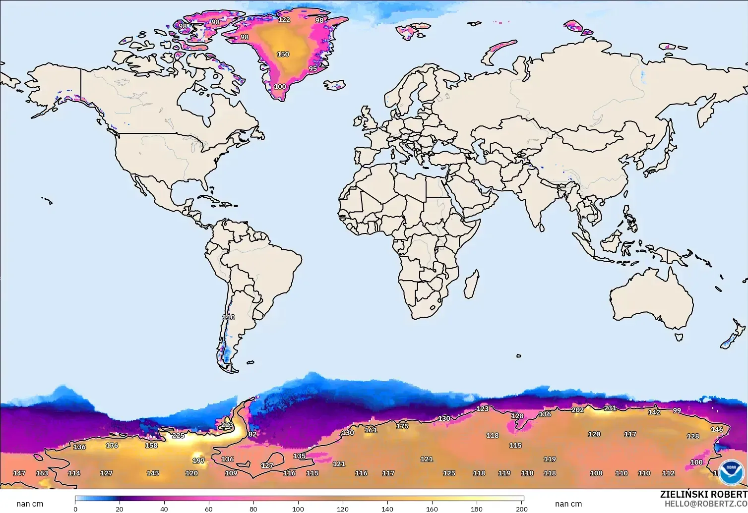 GFS model - World, Snow Depth