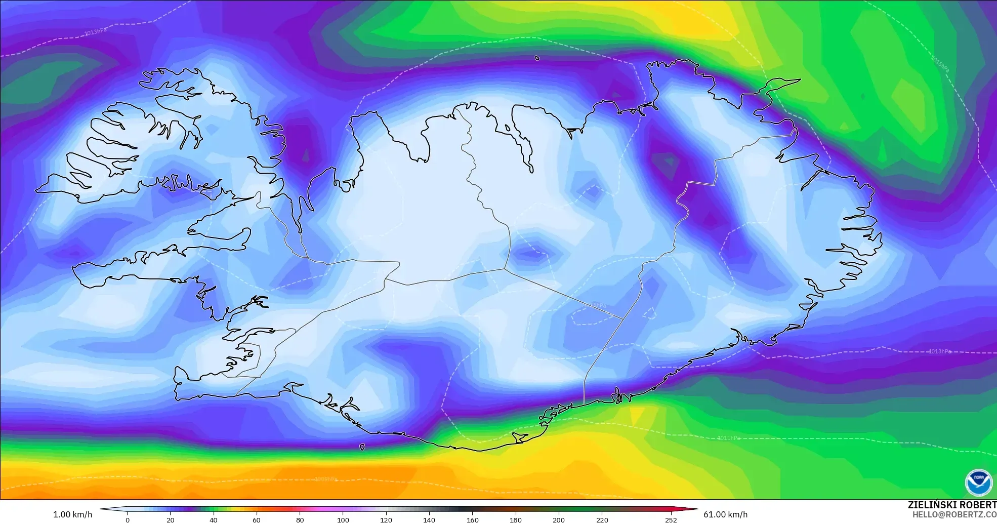 GFS model - Iceland, Wind Gusts Peak