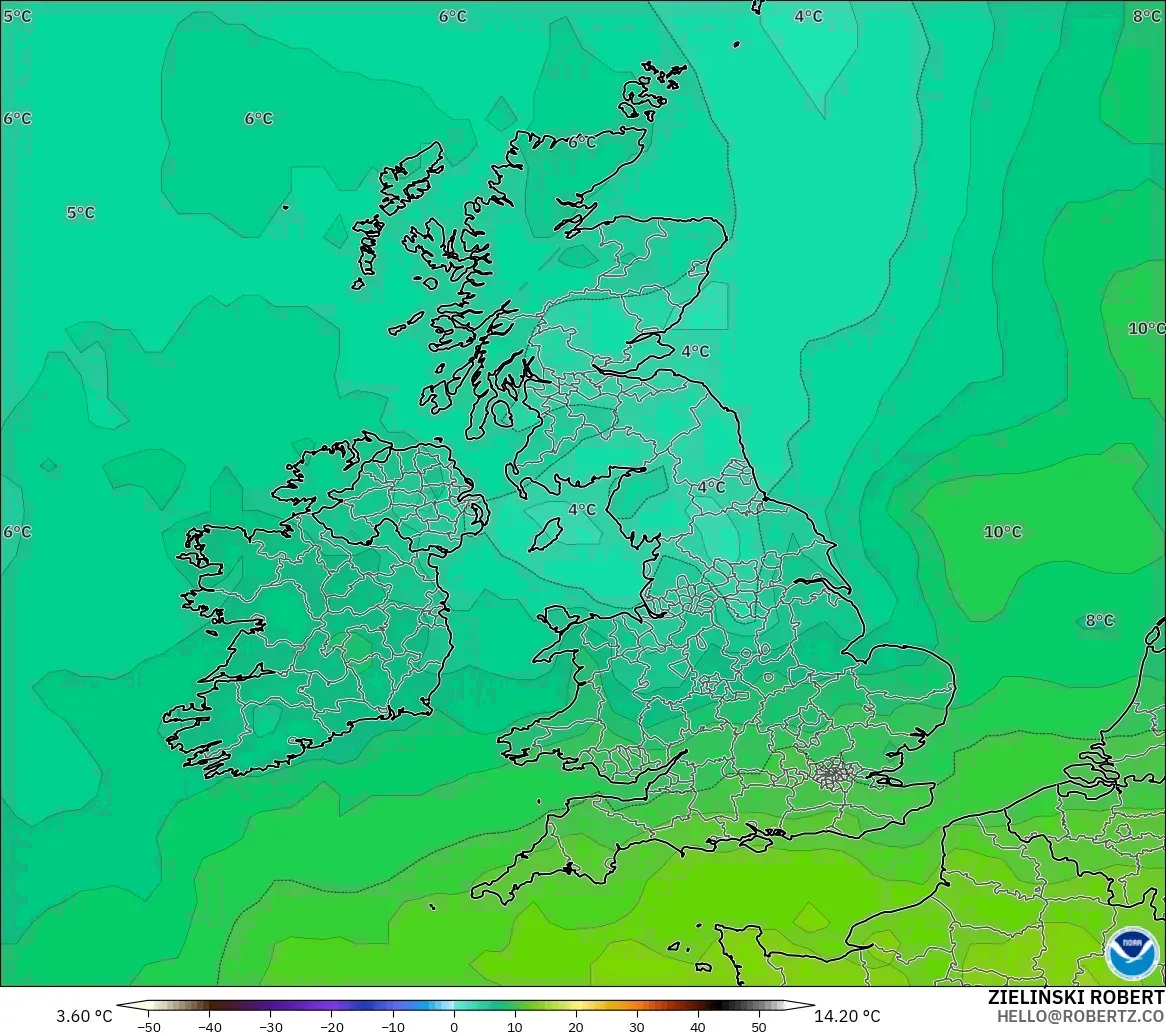 GFS model - United Kingdom, Temperature at 850hPa