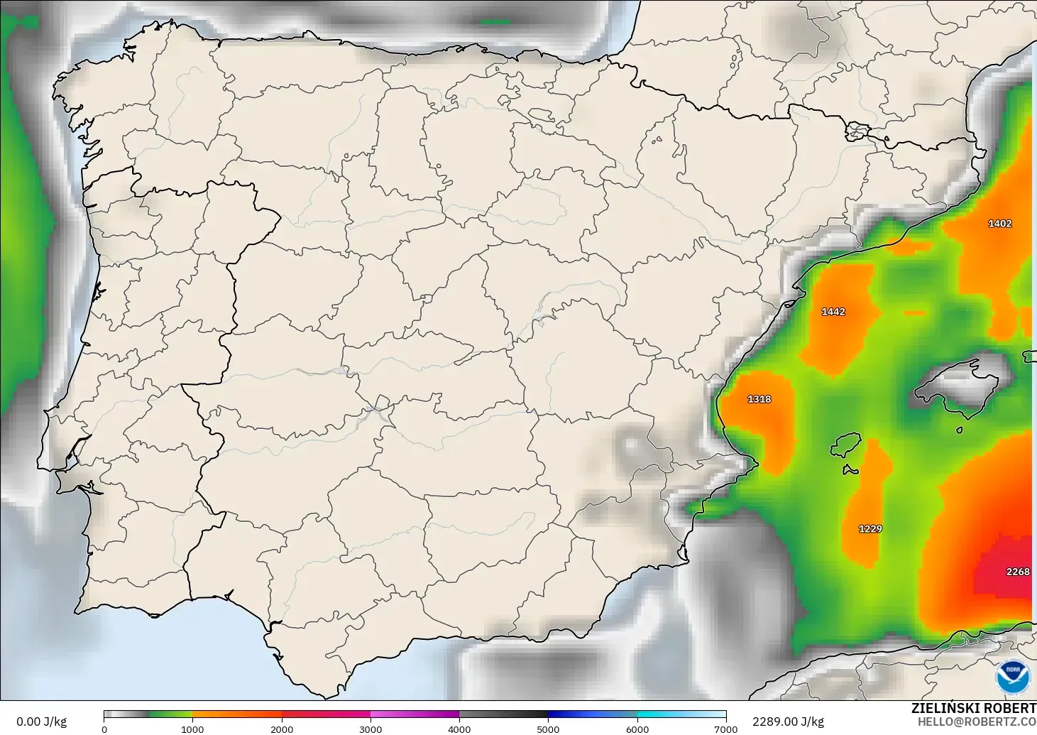 GFS model - Spain, CAPE