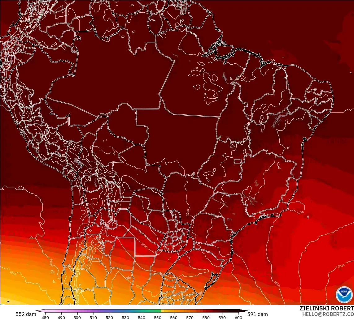 GFS model - Brazil, Geopotential height at 500hPa