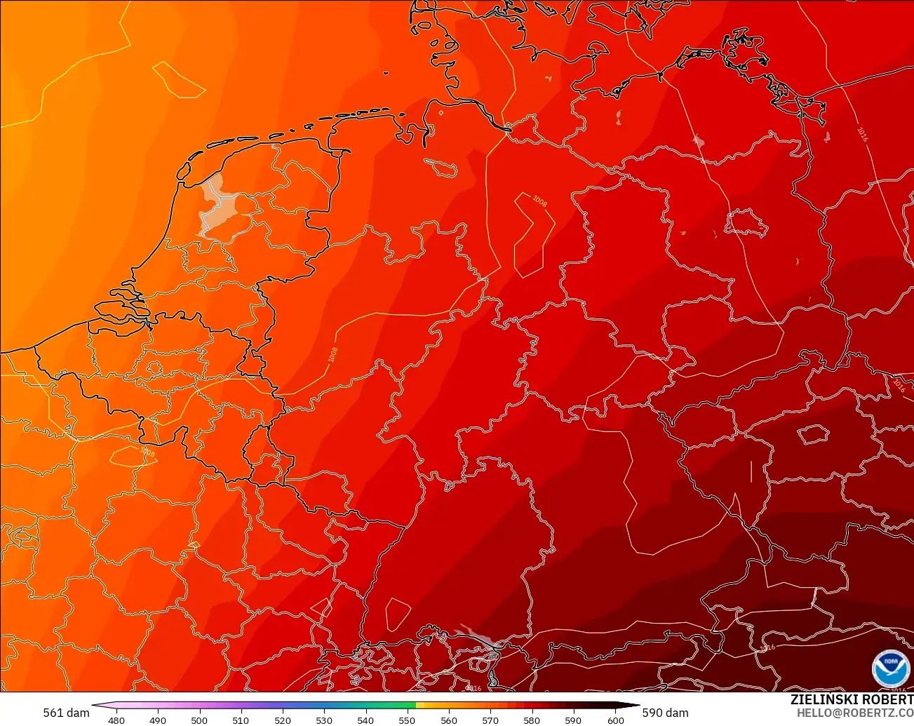 GFS model - Germany, Geopotential height at 500hPa