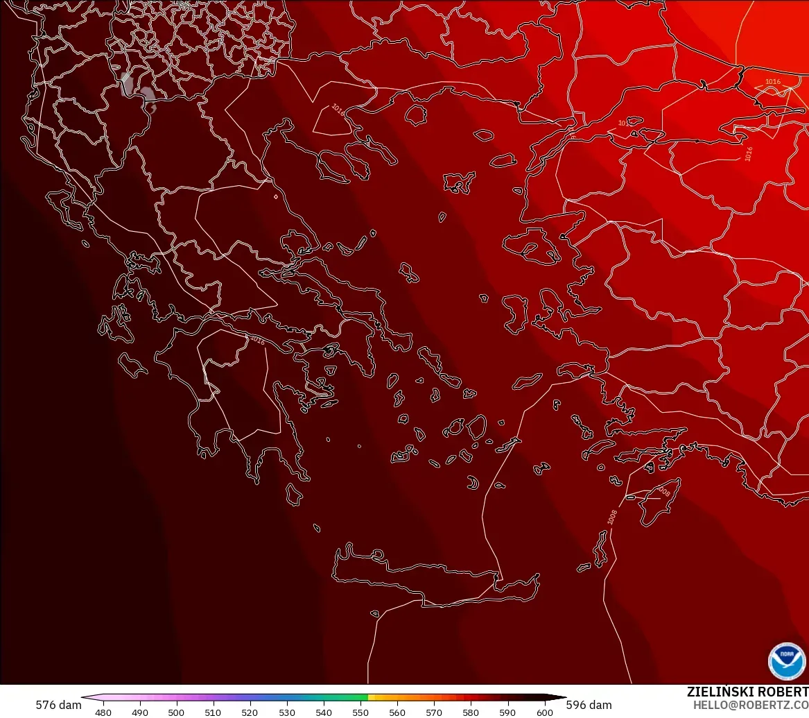 GFS model - Greece, Geopotential height at 500hPa