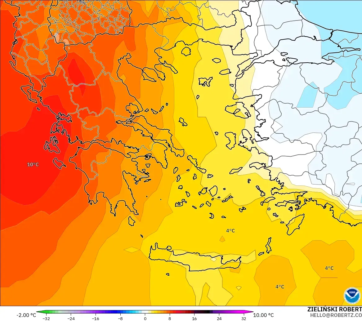 GFS model - Greece, Temperature at 850hPa Anomaly