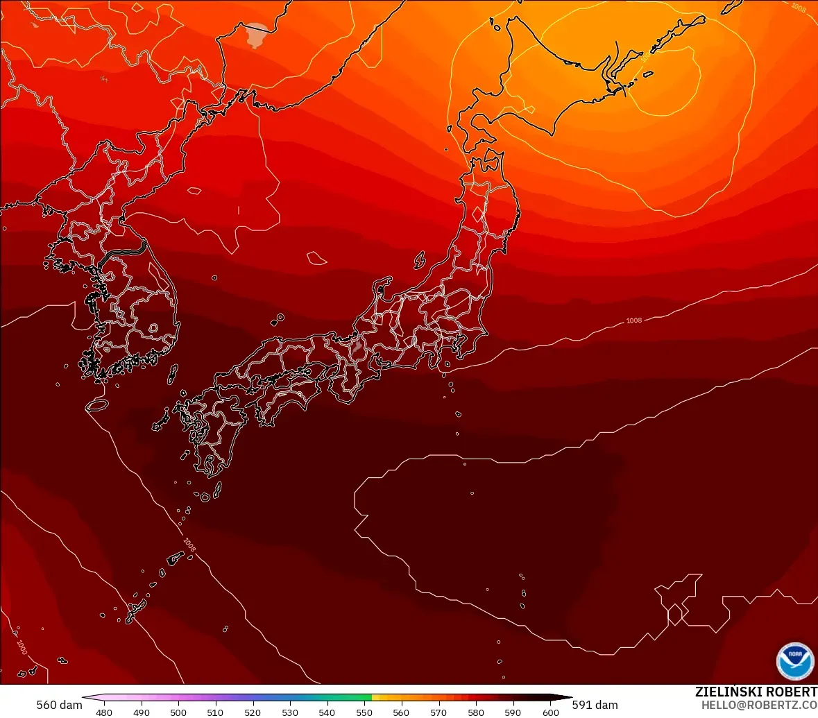 GFS model - Japan, Geopotential height at 500hPa