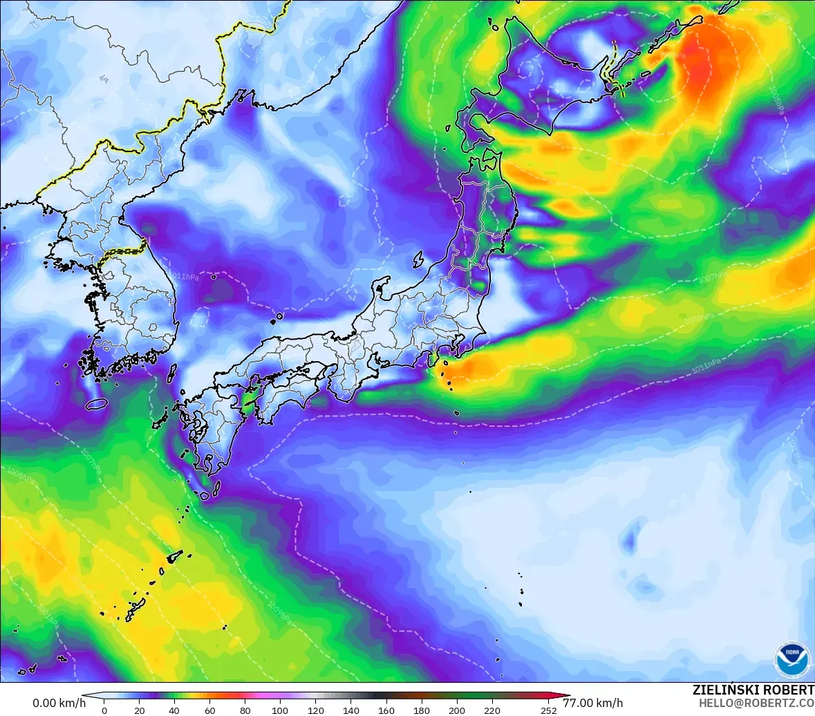 GFS model - Japan, Wind Gusts Peak