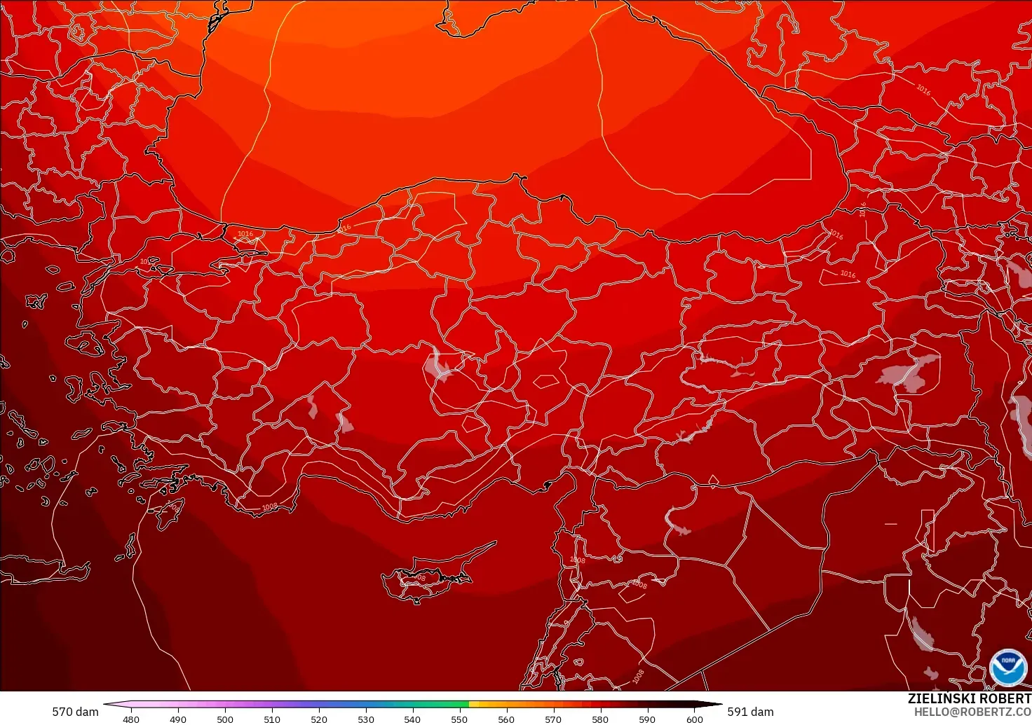 GFS model - Turkey, Geopotential height at 500hPa