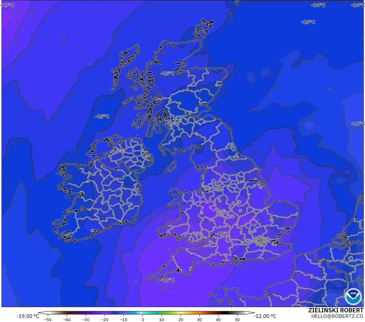 GFS model - United Kingdom, Temperature at 500hPa