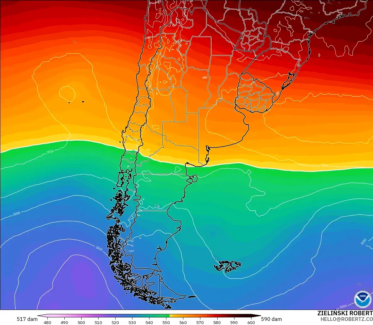 GFS model - Argentina, Geopotential height at 500hPa