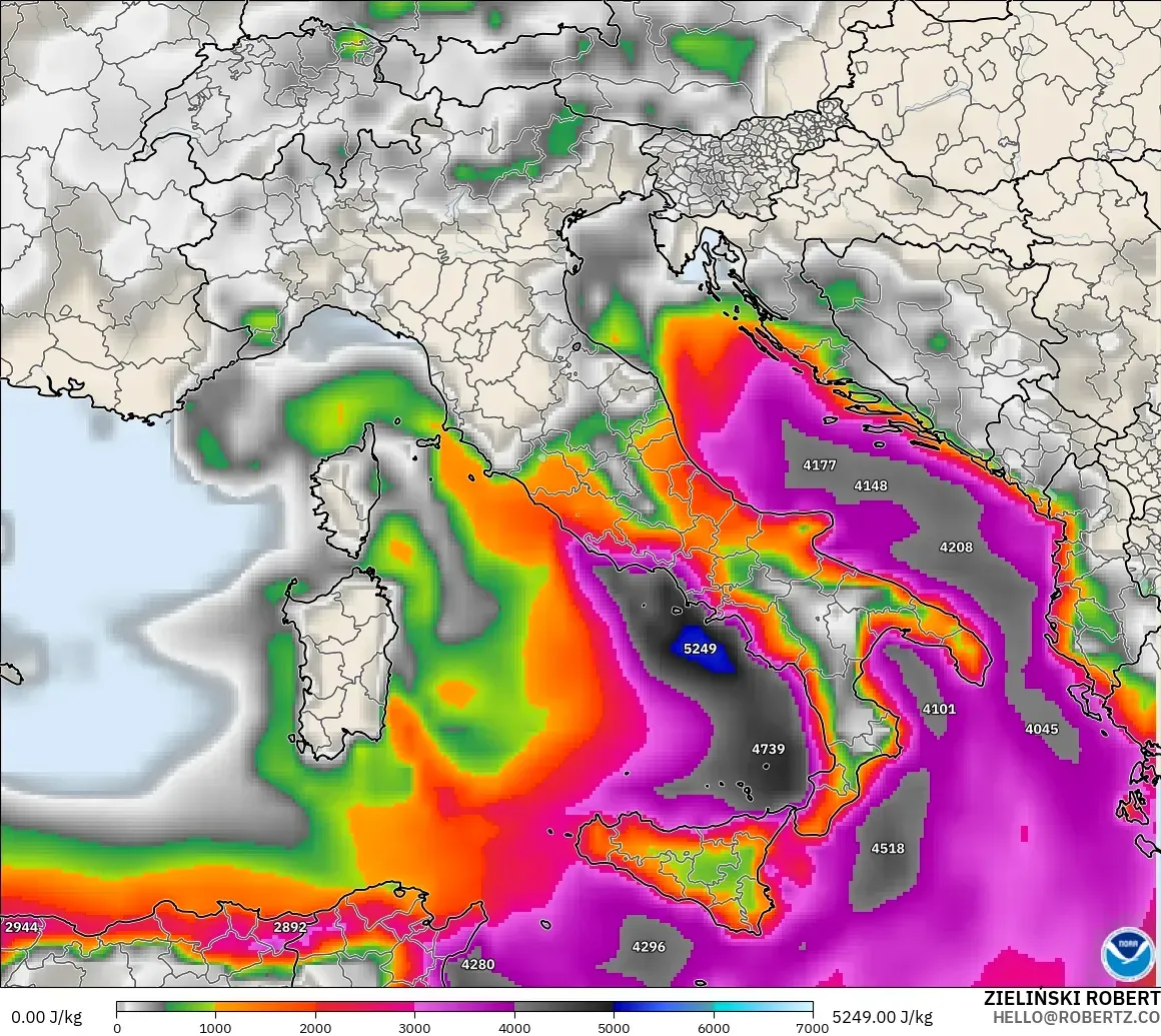 GFS model - Italy, CAPE