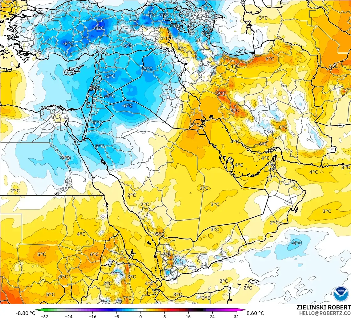 GFS model - Middle East, Temperature at 850hPa Anomaly