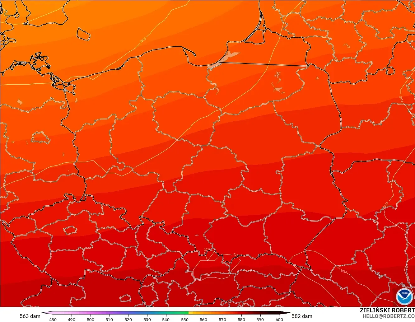 GFS model - Poland, Geopotential height at 500hPa