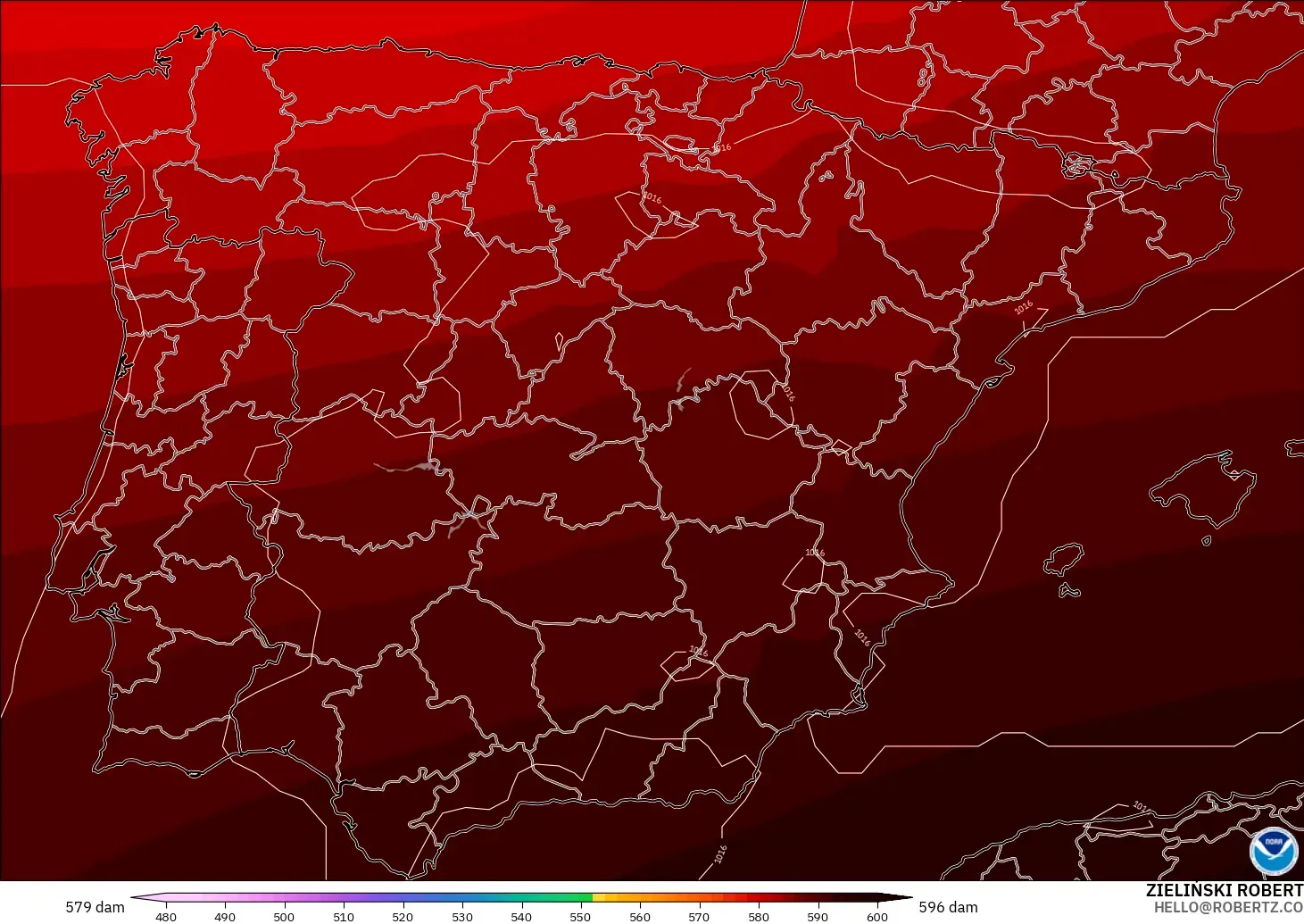 GFS model - Spain, Geopotential height at 500hPa