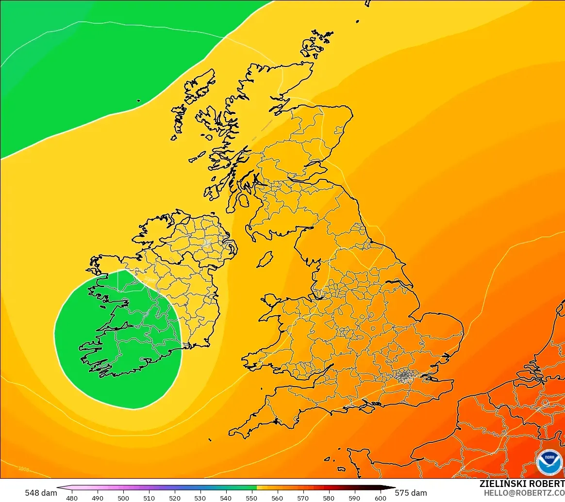 GFS model - United Kingdom, Geopotential height at 500hPa
