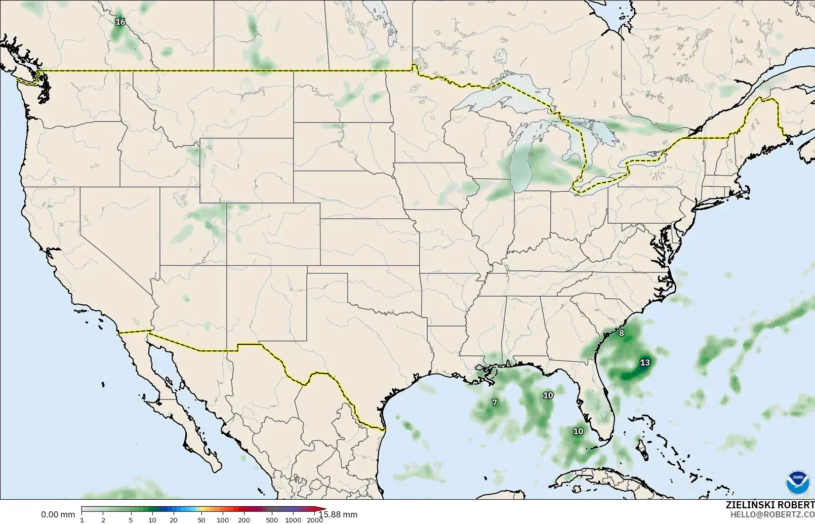 GFS model - United States, Precipitation Accumulation