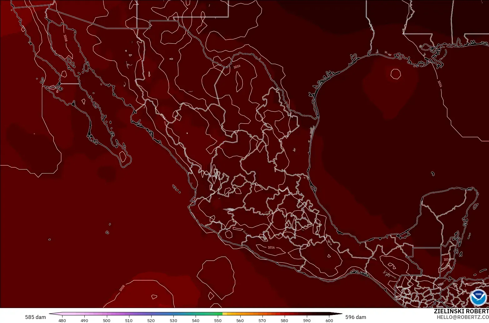 GFS model - Mexico, Geopotential height at 500hPa