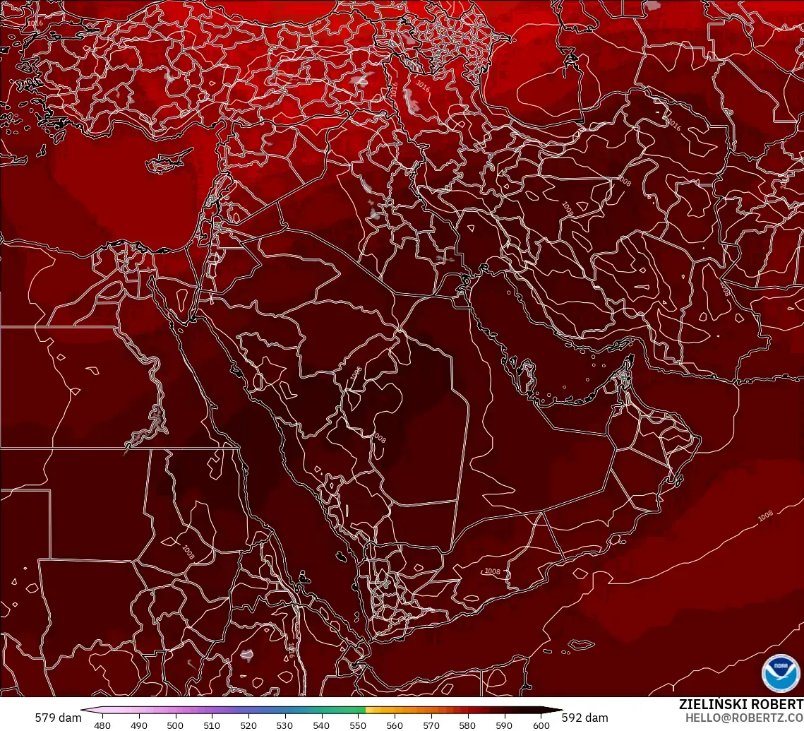 GFS model - Middle East, Geopotential height at 500hPa
