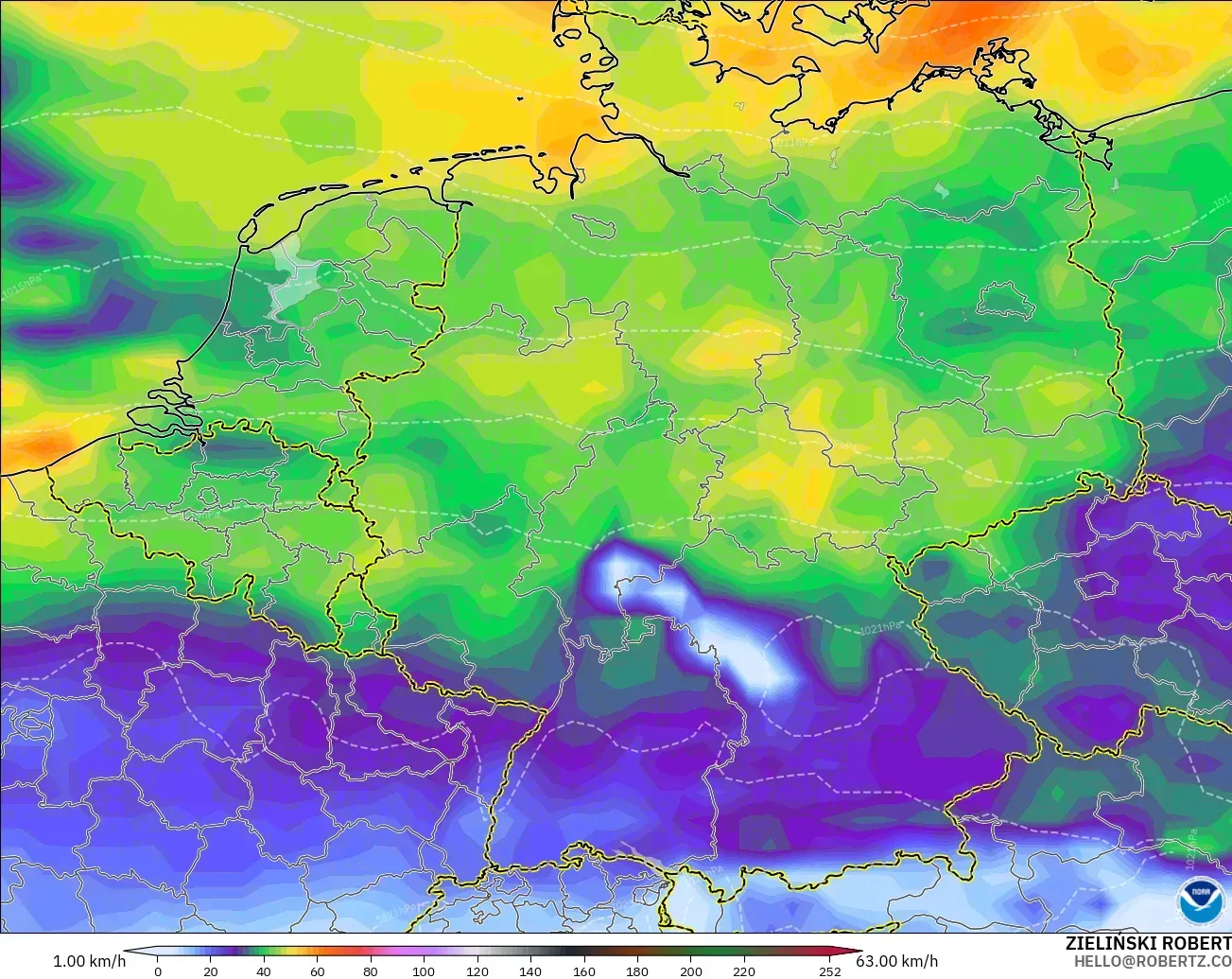 GFS model - Germany, Wind Gusts