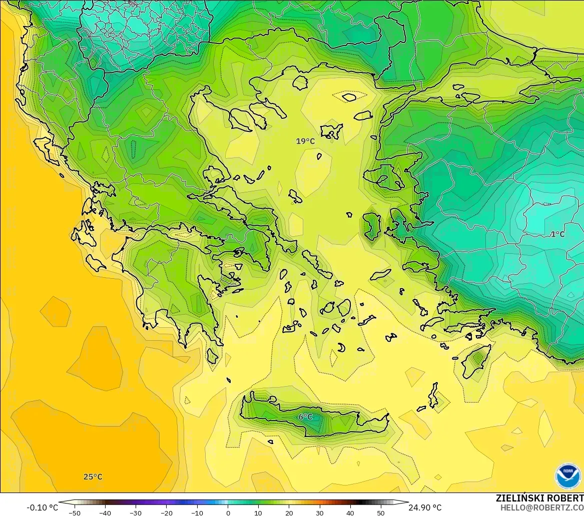 GFS model - Greece, Dewpoint at 2m