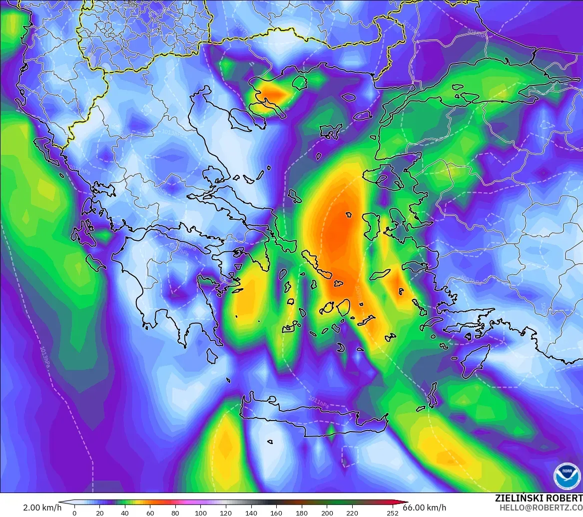 GFS model - Greece, Wind Gusts