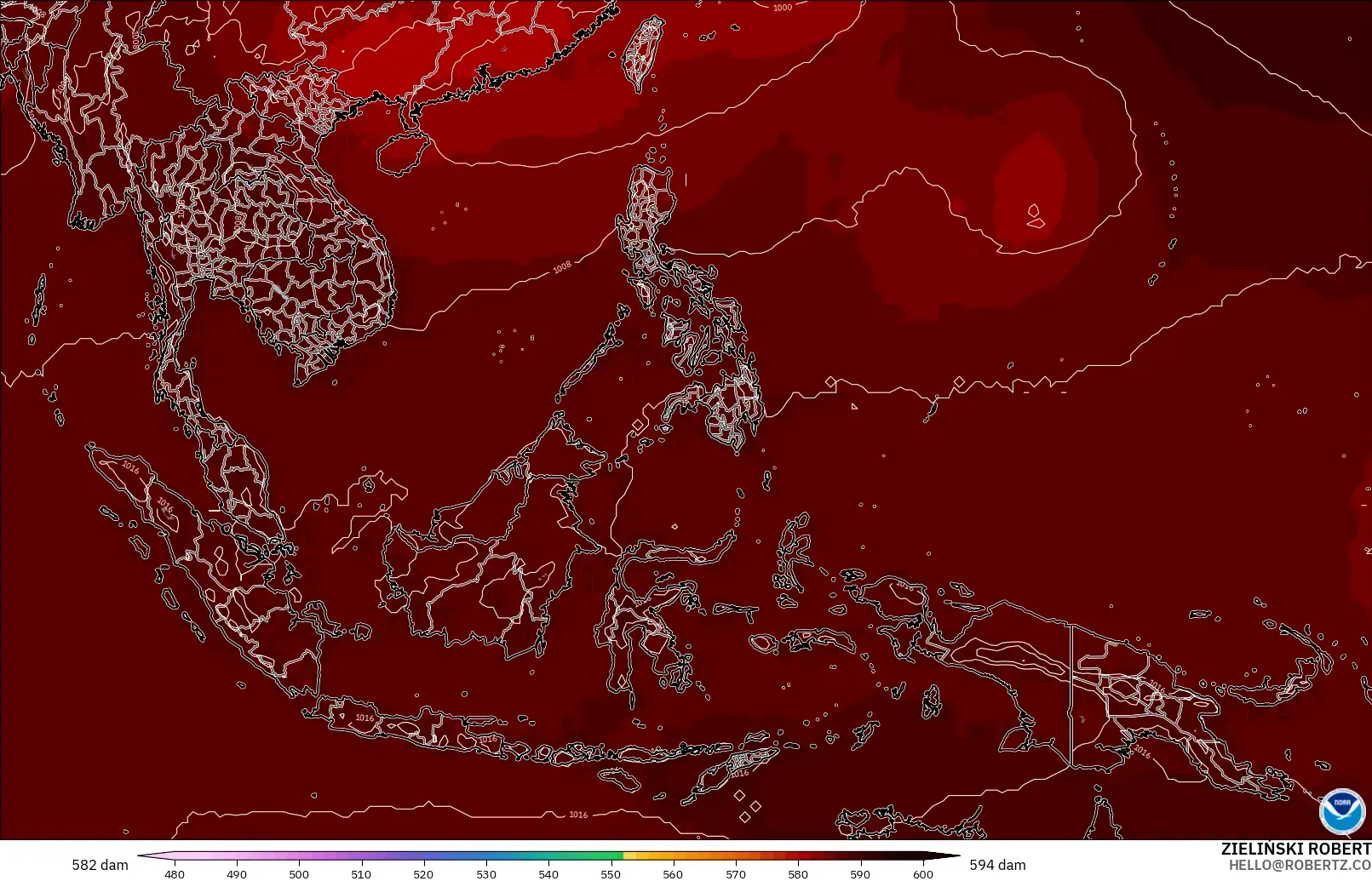 GFS model - South East Asia, Geopotential height at 500hPa