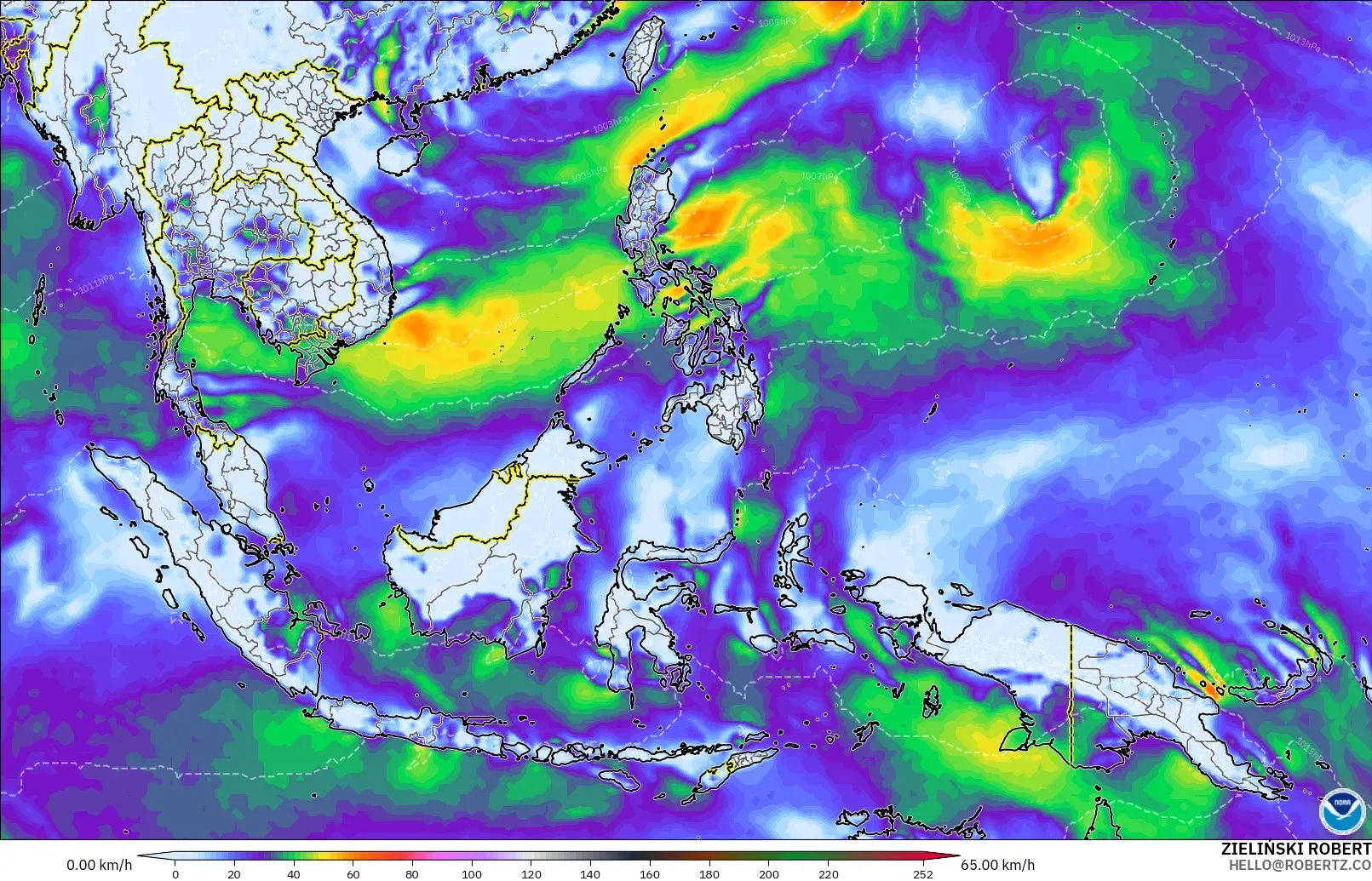 GFS model - South East Asia, Wind Gusts