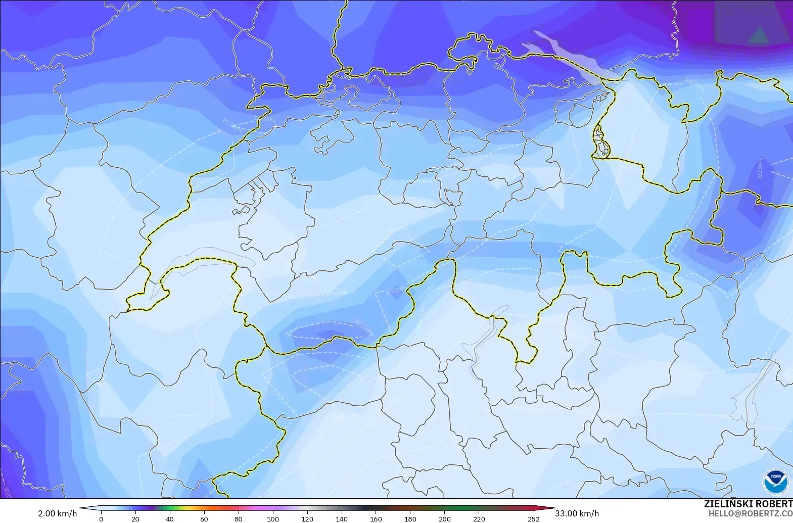 GFS model - Switzerland, Wind Gusts