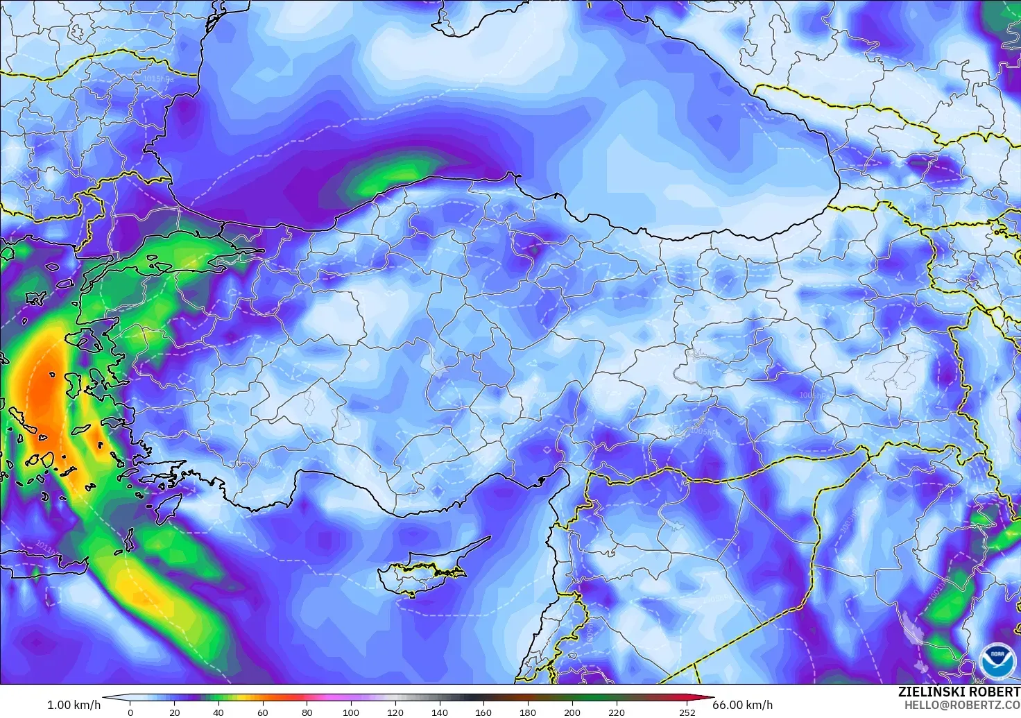GFS model - Turkey, Wind Gusts