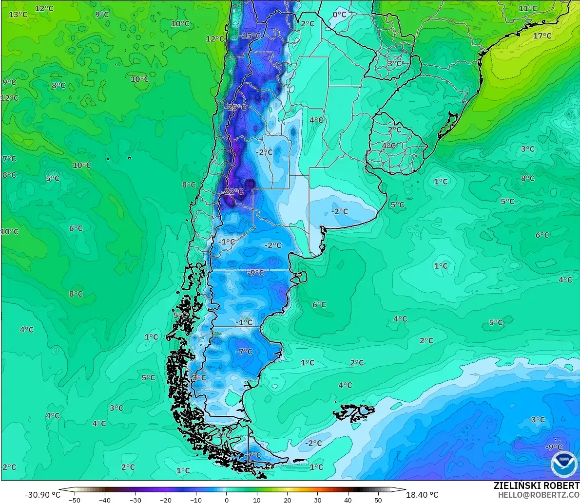 GFS model - Argentina, Dewpoint at 2m