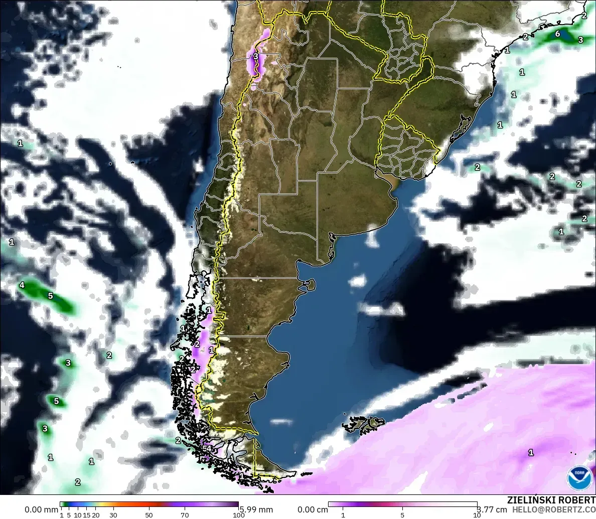 GFS model - Argentina, Precipitation, Clouds, and Pressure