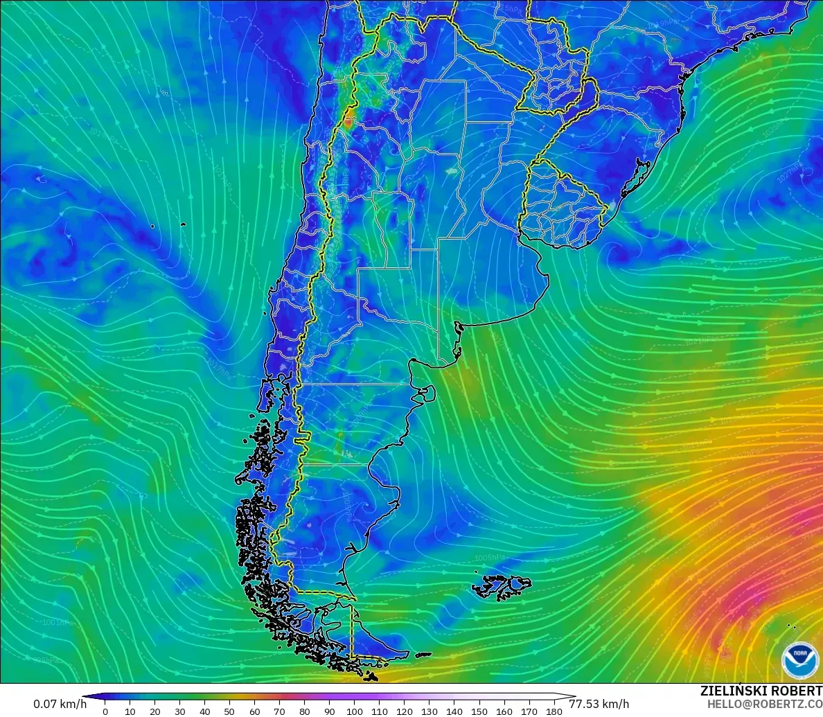GFS model - Argentina, Wind at 10m