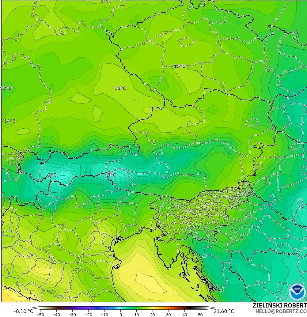 GFS model - Austria, Dewpoint at 2m